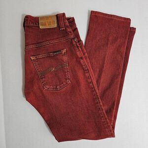 Nudie Jeans Men's Thin Finn Original Icon Red Slim Straight Stretch Denim 30